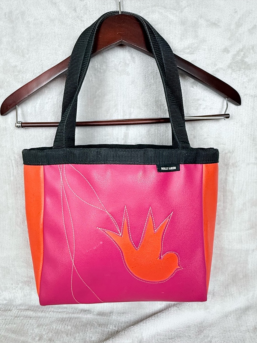 Holly Aiken Pink Orange Bird Tote Bag Made in USA Durable Vinyl